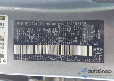 2005 Toyota Matrix из США, поврежденный, VIN 2T1KR32E75C410753